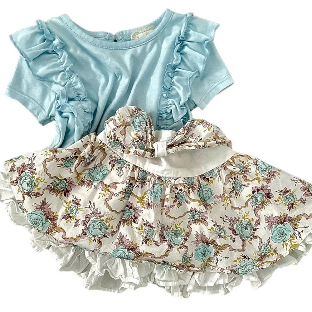 Baby Girl 12 M Ruffle Floral Twirl Tiered Skirt & Matching Ruffle Shirt Set